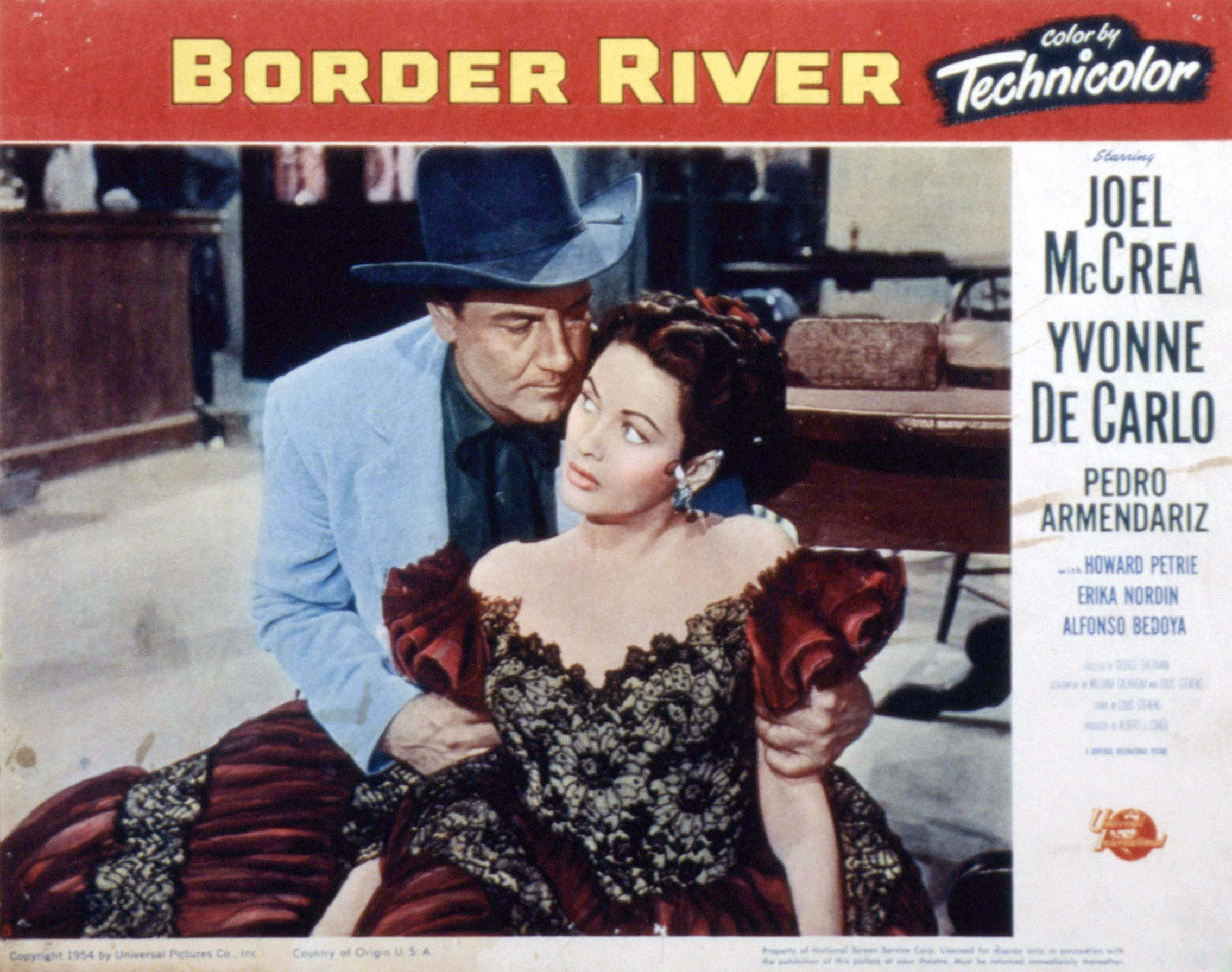 BORDER RIVER, Joel McCrea, Yvonne De Carlo, 1954 movie lobbycard
