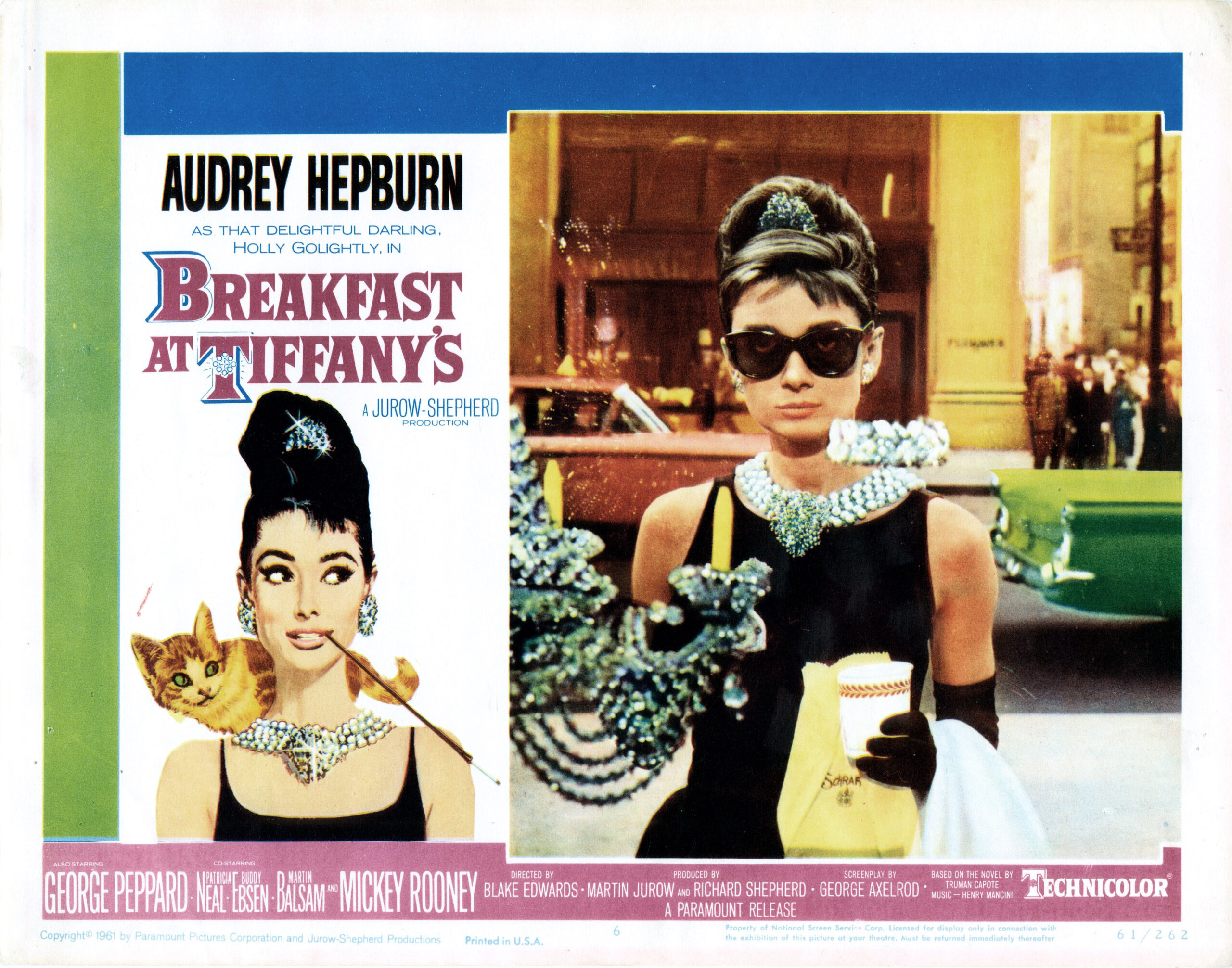 BREAKFAST AT TIFFANY'S, US lobbycard, Audrey Hepburn, 1961