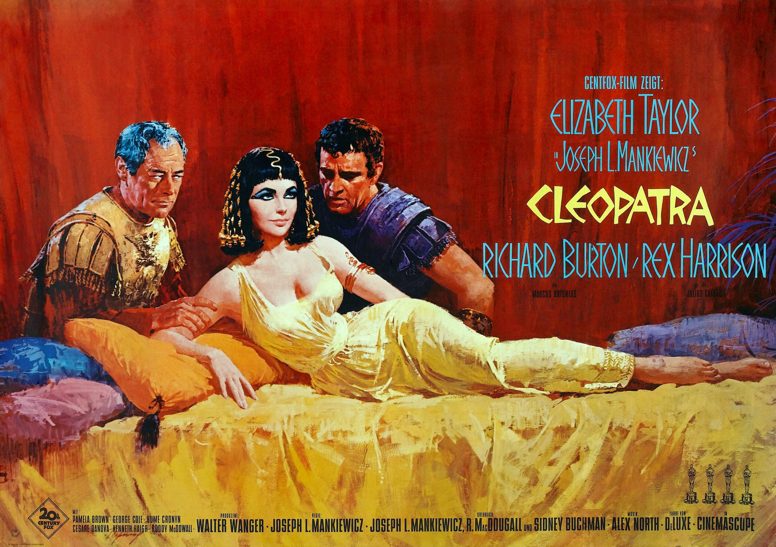 CLEOPATRA, German lobbycard, from left: Rex Harrison, Elizabeth Taylor, Richard Burton, 1963,
