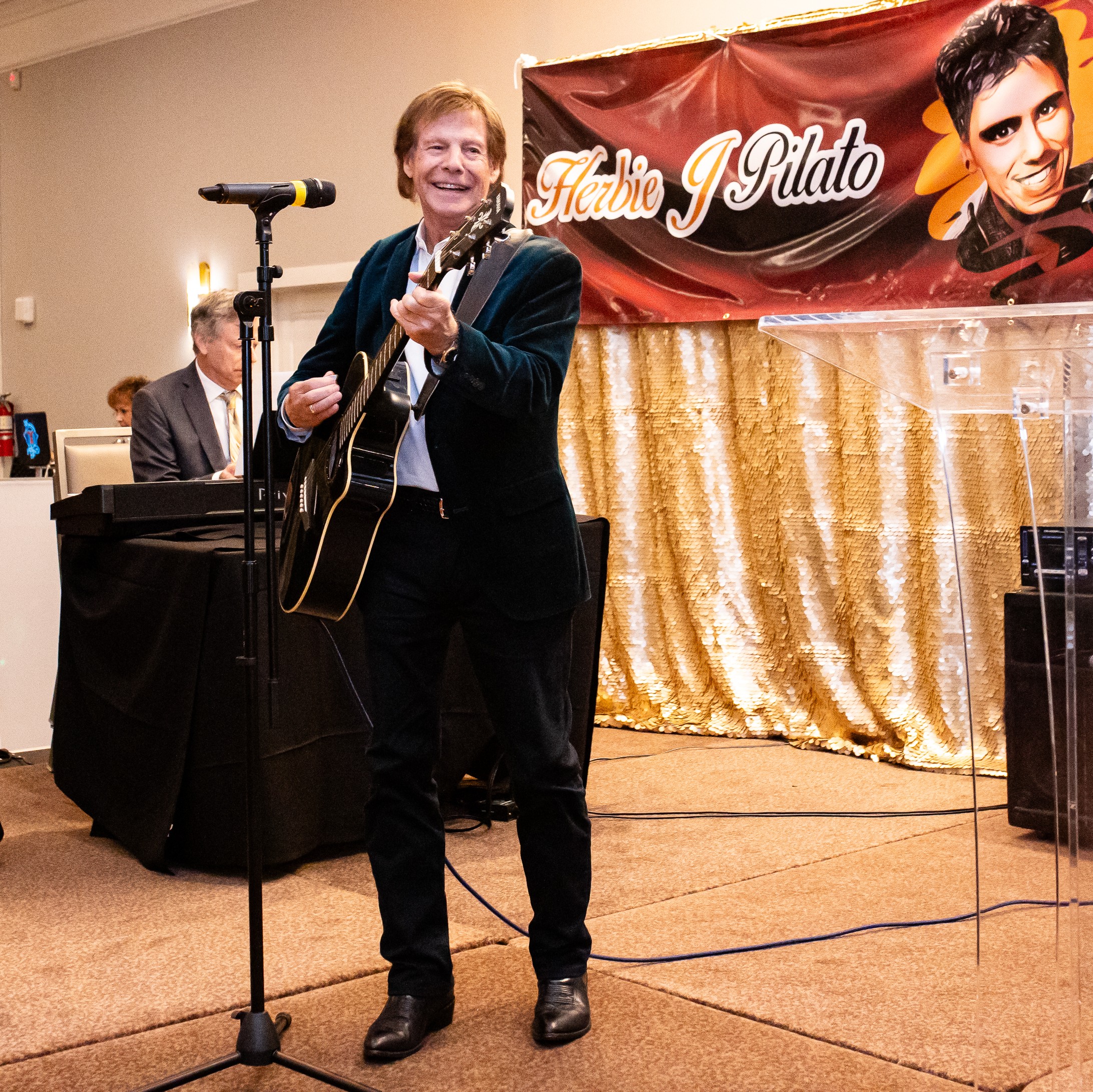 Herbie J Pilato author and writers birthday gala in Burbank, CA with Ron Dante of 'The Archies'