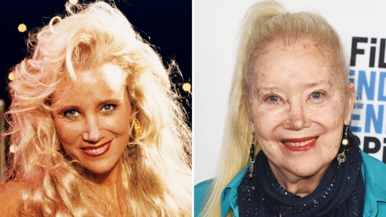 Sally Kirkland now and then split photo as she enters Hospice for dementia.
