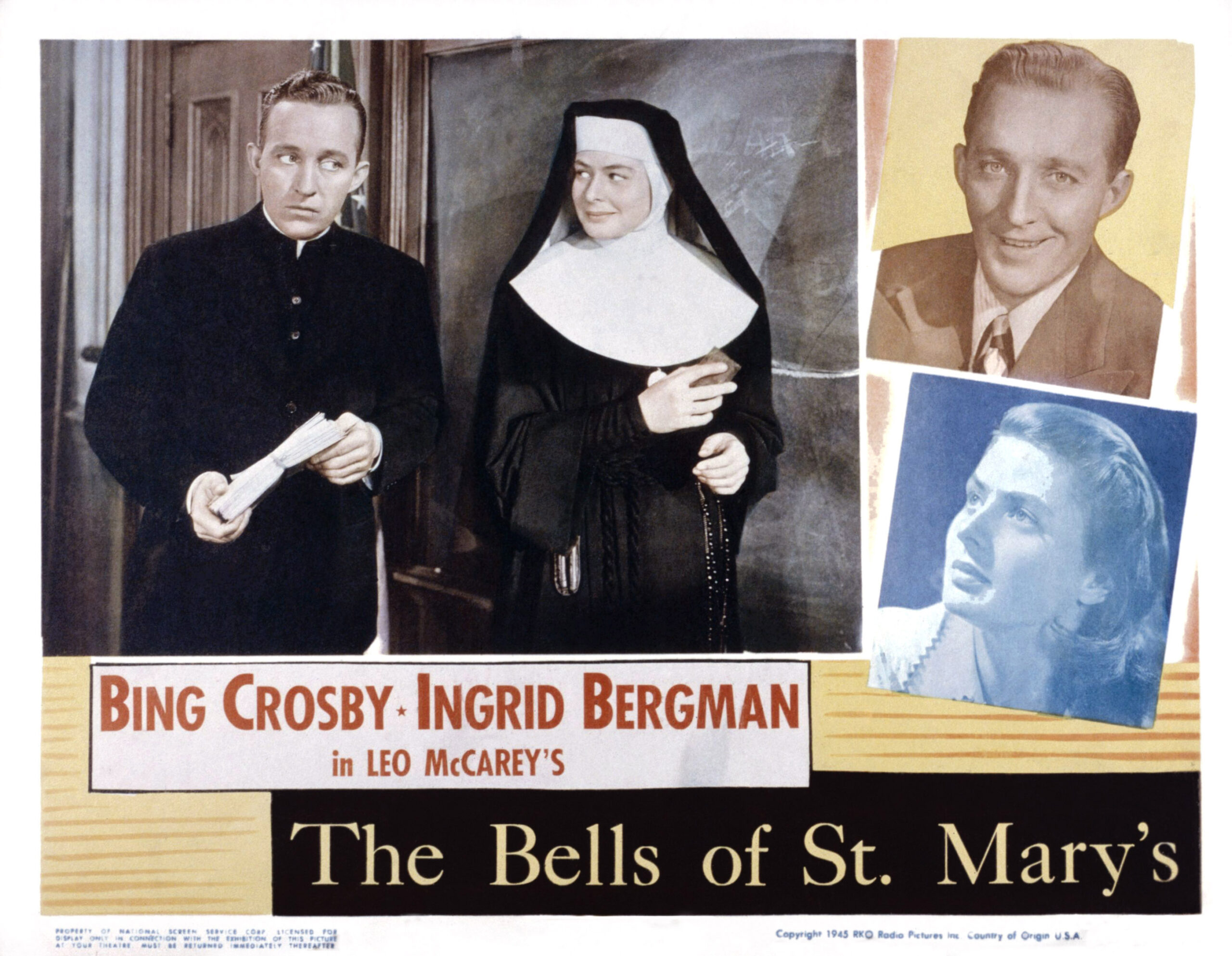 THE BELLS OF ST. MARY'S, US lobbycard, from left: Bing Crosby, Ingrid Bergman, Bing Crosby (top), Ingrid Bergman, 1945
