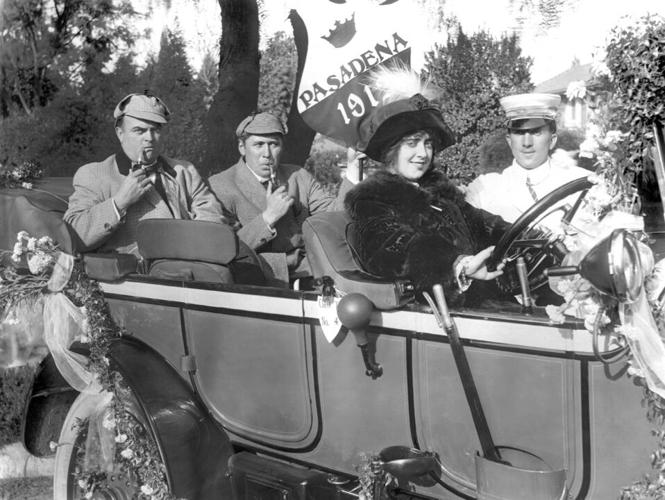 Fred Mace, Mack Sennett, Mabel Normand in the Pasadena Rose Parade, 1913