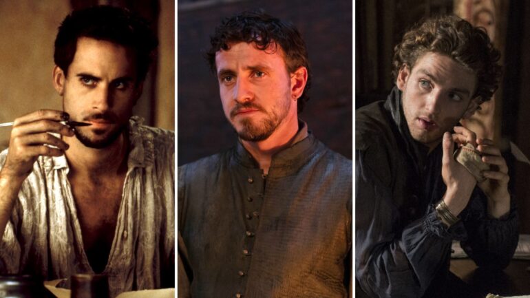 Joseph Fiennes in 'Shakespeare in Love,' Paul Mescal in 'Hamnet,' and Laurie Davidson in 'Will'