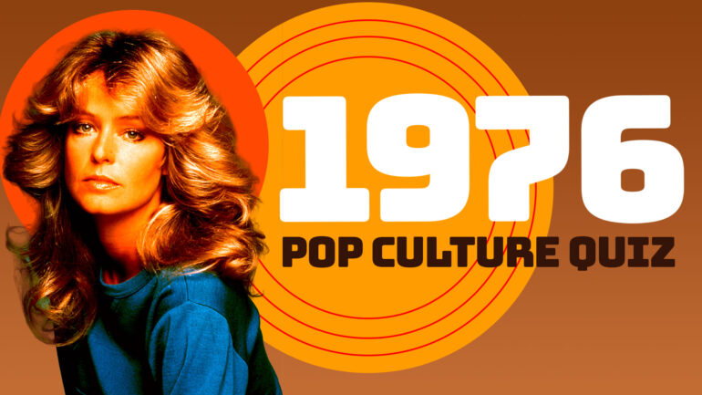 1976 Pop Culture quiz graphic with Farrah Fawcett