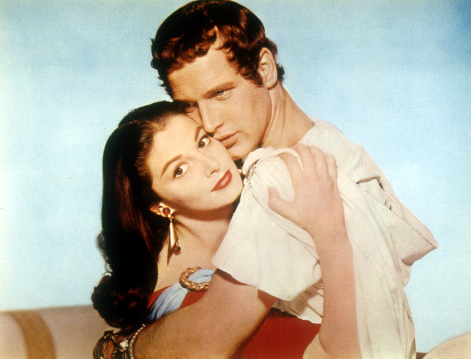 THE SILVER CHALICE, Pier Angeli, Paul Newman, 1954, embracing
