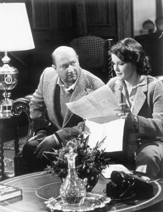 MRS. COLUMBO, (aka KATE COLUMBO, aka KATE THE DETECTIVE), l-r: Donald Pleasence, Kate Mulgrew in 'Murder Is a Parlor Game' (Season 1, Episode 2, aired March 1, 1979), 1979-80.