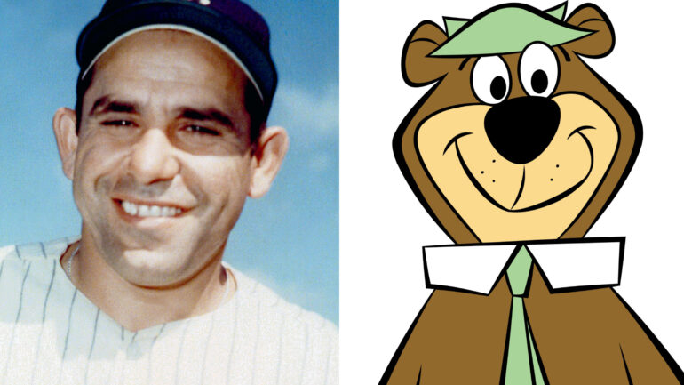 Yogi Berra, New York Yankees catcher from 1946-63 (photo ca. 1961); Yogi Bear, (undated), (c) Hanna-Barbera/ Courtesy: Everett Collection.