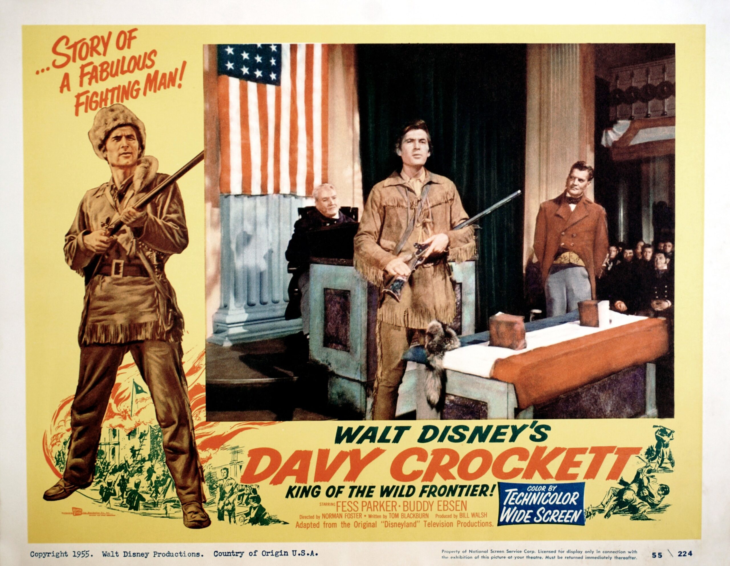 DAVY CROCKETT, KING OF THE WILD FRONTIER, US lobbycard, Fess Parker, 1955