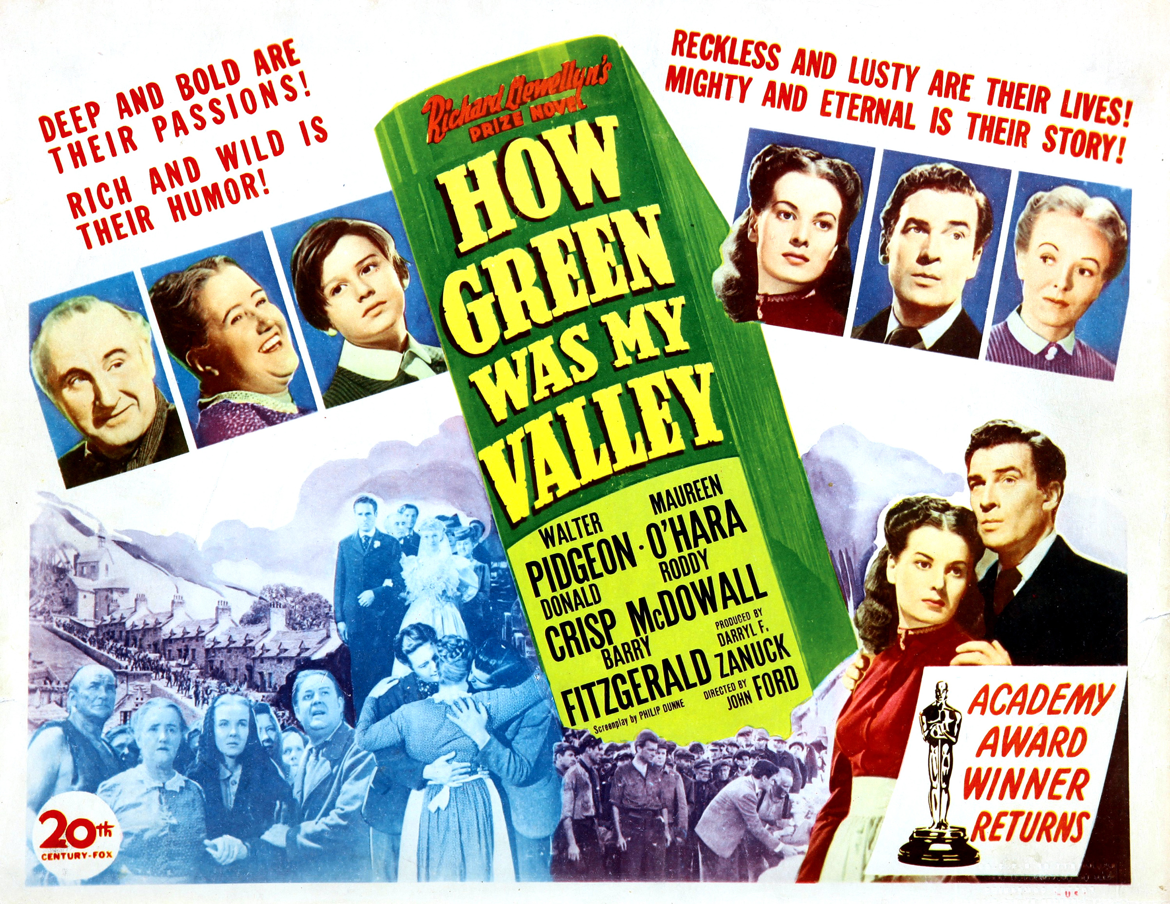 HOW GREEN WAS MY VALLEY, Maureen O'Hara, Walter Pidgeon, Donald Crisp, Sara Allgood, Roddy McDowall, Anna Lee, 1941,