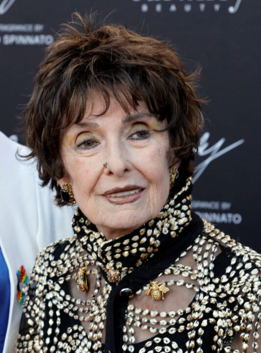 Margaret O'Brien arrives at "Get Happy! - 100 Years of Judy Garland, The Exhibit" Fragrance Release and Launch Party at Wilshire Ebell Theatre on June 10, 2022 in Los Angeles, California