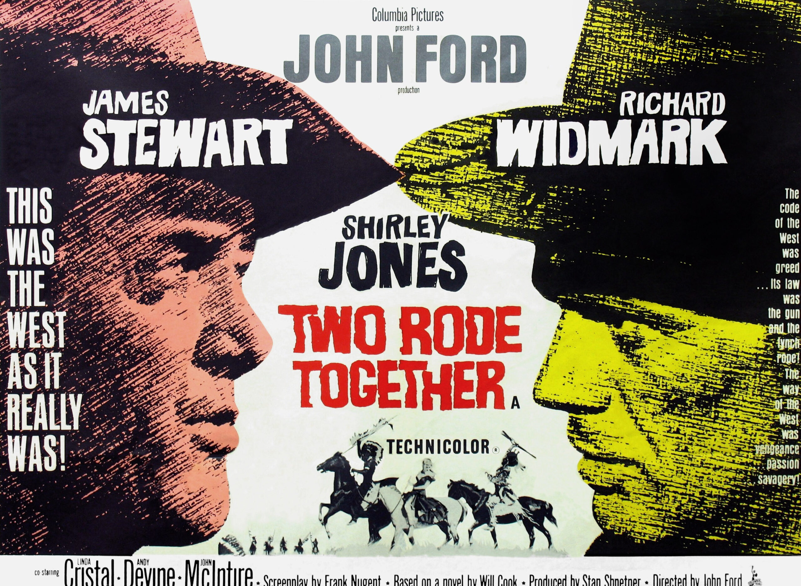TWO RODE TOGETHER, l-r: James Stewart, Richard Widmark on poster art, 1961