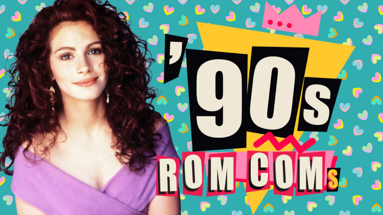 1990s Rom Com quiz graphic with Julia Roberts from Pretty Woman