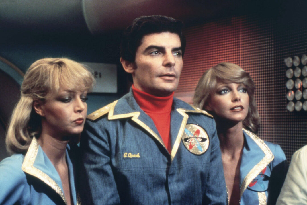 QUARK, center: Richard Benjamin with Patricia and Cyb Barnstable, 1977.
