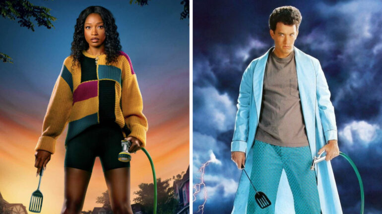 Keke Palmer in Peacock's 'The Burbs'/Tom Hanks in 1989's 'The Burbs'
