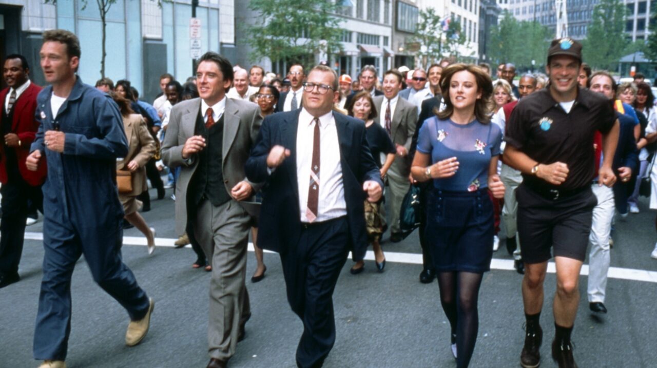 THE DREW CAREY SHOW, from left: Ryan Stiles, Craig Ferguson, Drew Carey, Christa Miller, Diedrich Bader, 'Strange Bedfellows', season 3, ep. 3, aired 10/1/1997, 1995-2004. ph: Jerry Fitzgerald / ABC / Courtesy Everett Collection