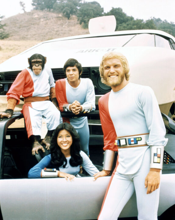 ARK II, from left: Mooch the Chimp, Jose Flores, Jean Marie Hon (bottom), Terry Lester (far right), 1976-79