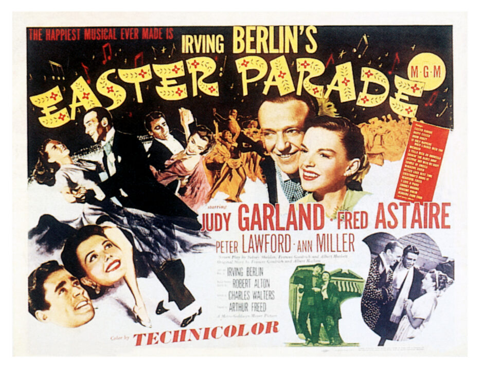 EASTER PARADE, l-r: Peter Lawford, Ann Miller, Judy Garland, Fred Astaire, Peter Lawford, Ann Miller, Fred Astaire, Judy Garland, bottom l-r: Fred Astaire, Judy Garland, Fred Astaire, Peter Lawford, Judy Garland on poster art, 1948