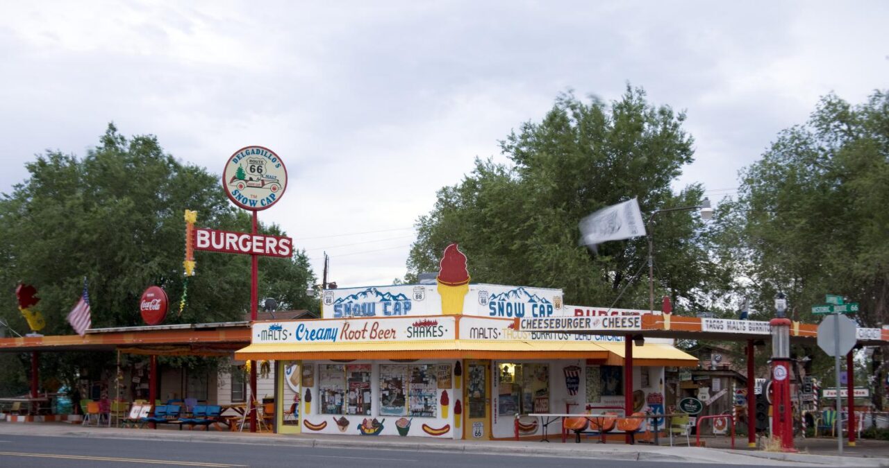 Snow Cap burger cafe, Route 66, Seligman, Arizona public domain