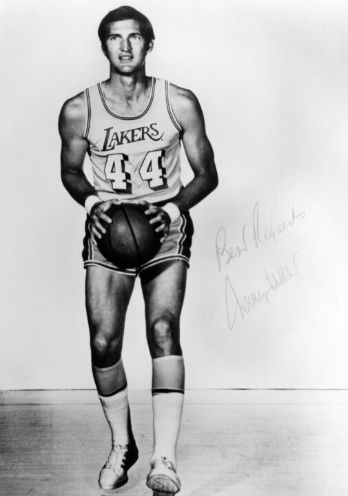 Jerry West, guard position on the Los Angeles Lakers ca. 1960s.
