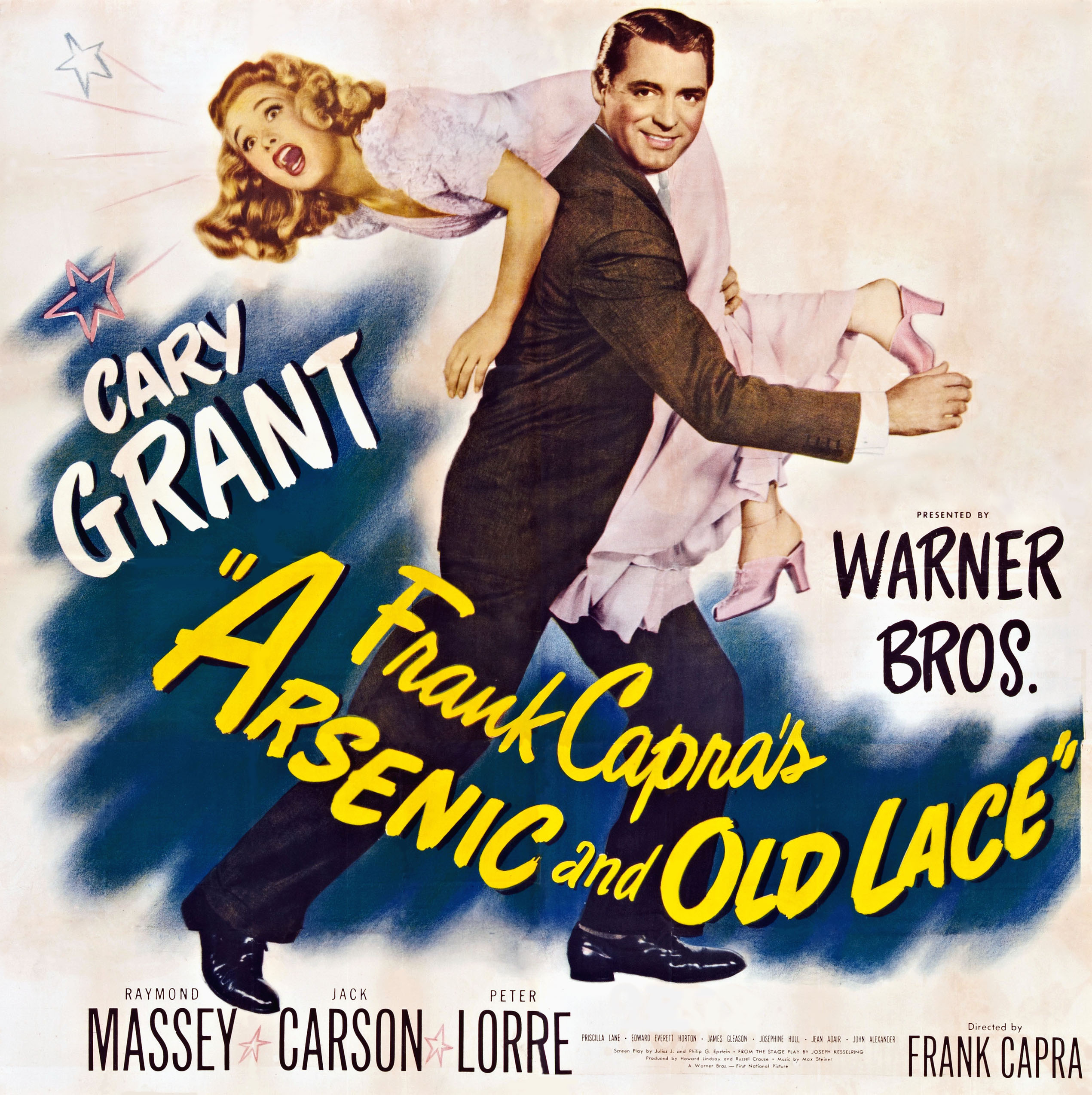 ARSENIC AND OLD LACE, left to right: Priscilla Lane, Cary Grant on 6-sheet poster art, 1944.
