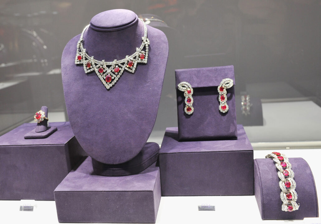NEW YORK, NY - DECEMBER 01: Jewelry owned by Elizabeth Taylor on display at "The Collection Of Elizabeth Taylor" auction press preview at Christie's on December 1, 2011 in New York City. 