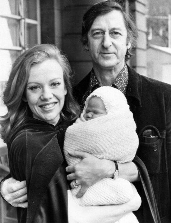 27th January 1973: Hayley Mills and husband film producer Roy Boulting (1913 - 2001) with their newly born son, Crispian John David as they left Queen Charlotte Hospital, Hammersmith. Crispian later became lead singer with pop group Kula Shaker