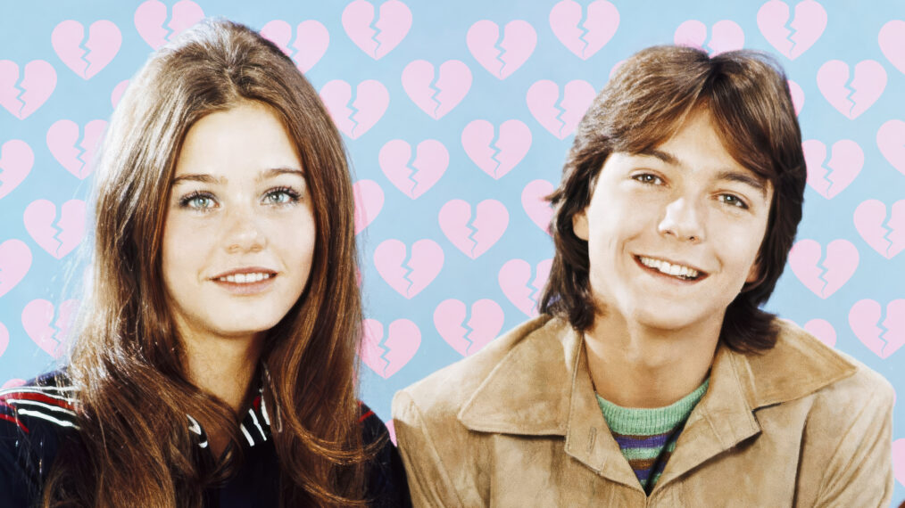 Susan Dey and David Cassidy collage with broken hearts