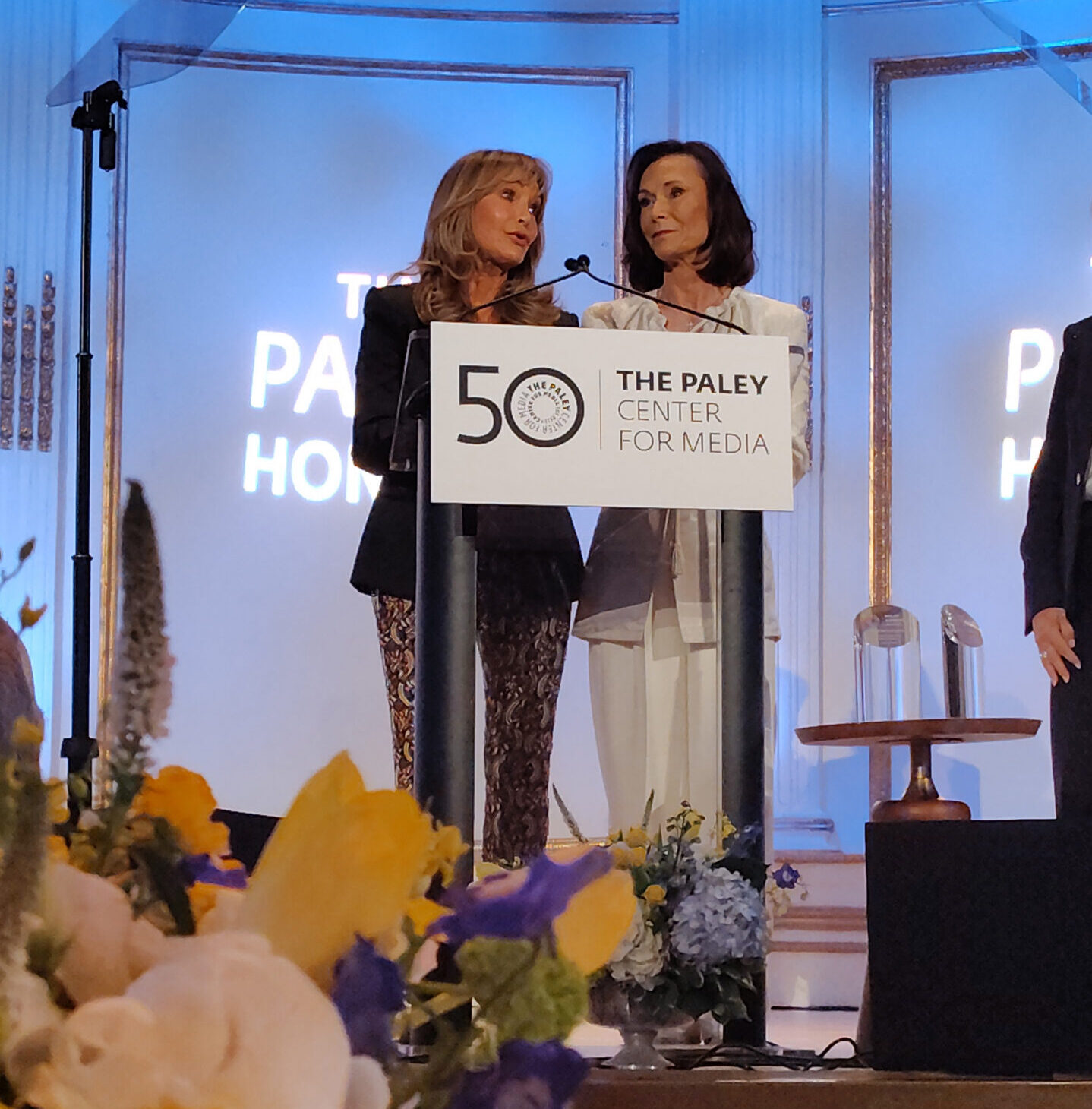 Charlies Angels 50th anniversary award banquet at the Paleyfest in New York May 2026. Pictured are Jaclyn Smith and Kate Jackson