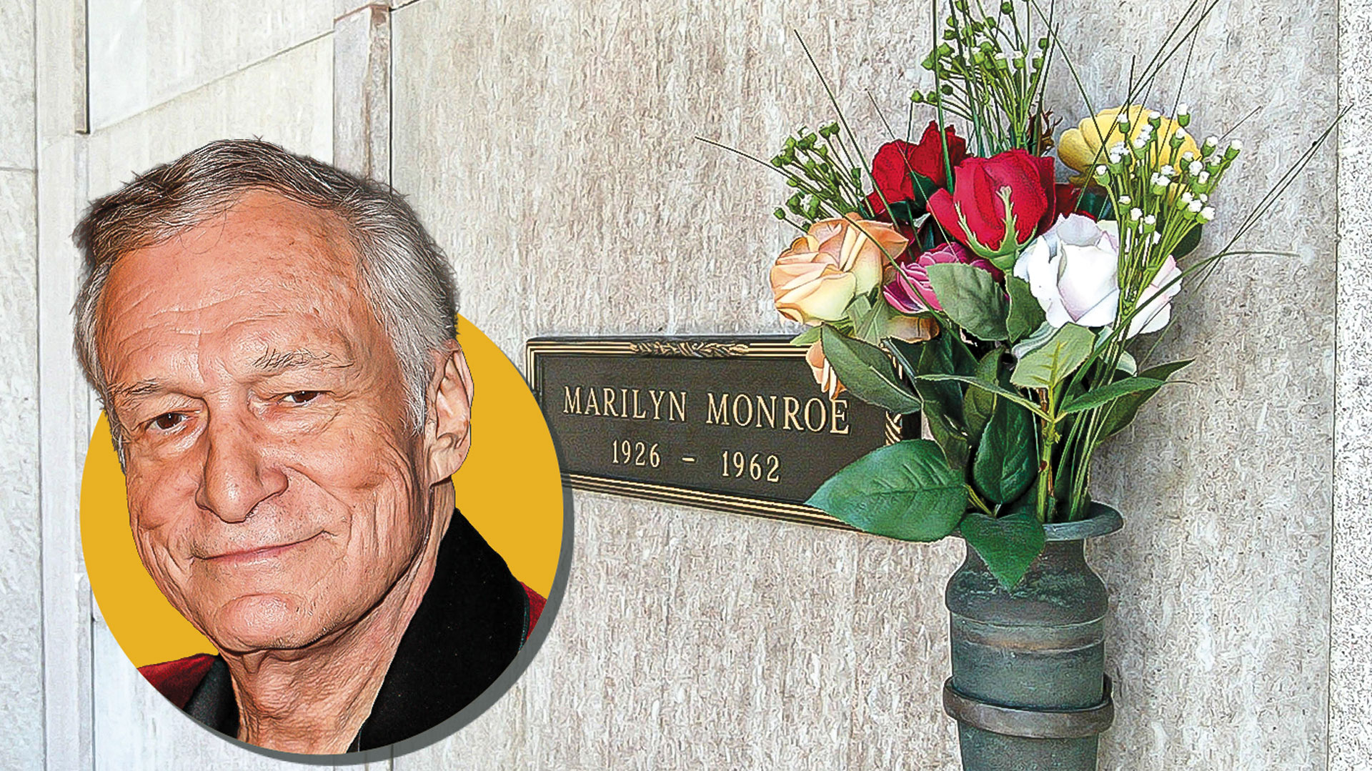 Marilyn Monre grave with Hugh Hefner inset