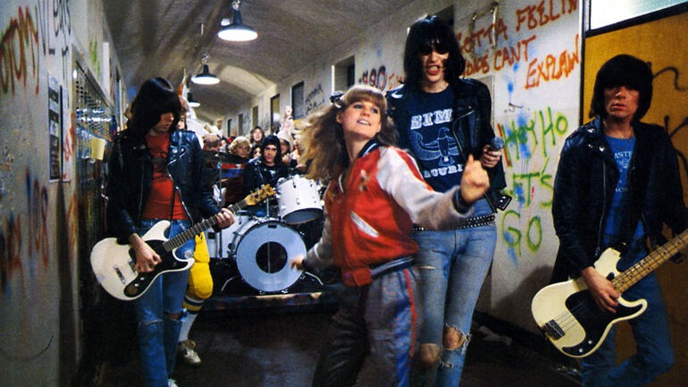 ROCK 'N' ROLL HIGH SCHOOL, from left: Johnny Ramone, Marky Ramone, P.J. Soles, Joey Ramone, Dee Dee Ramone, 1979