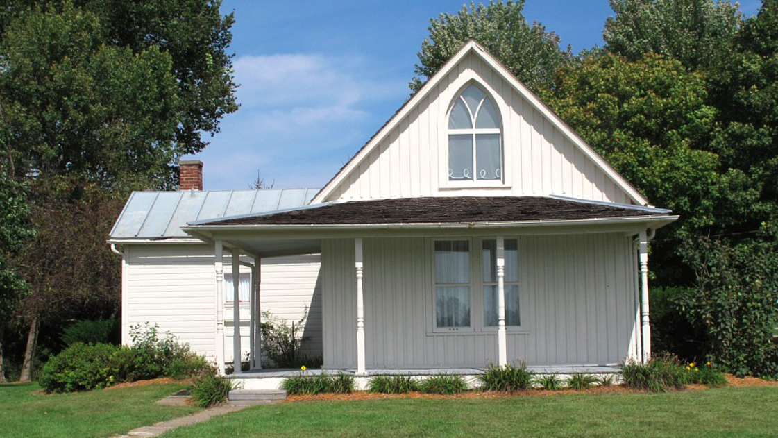 Originally known as the "Dibble House," located in Eldon, Iowa, this house was used by artist Grant Wood as the model for what is perhaps his most famous work, "American Gothic." 