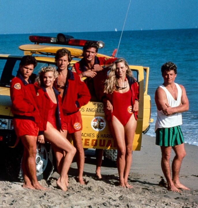 BAYWATCH, from left: Billy Warlock, Erika Eleniak, Parker Stevenson, David Hasselhoff, Shawn Weatherly, Peter Phelps, (season 1, 1989), 1989-2001, 