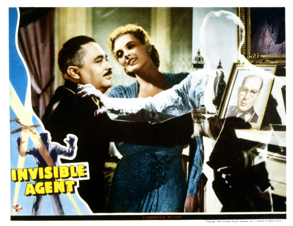 INVISIBLE AGENT, from left, J. Edward Bromberg, Ilona Massey, 1942