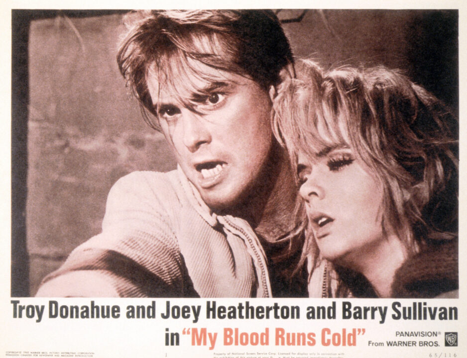 MY BLOOD RUNS COLD, US lobbycard, from left: Troy Donahue, Joey Heatherton, 1965
