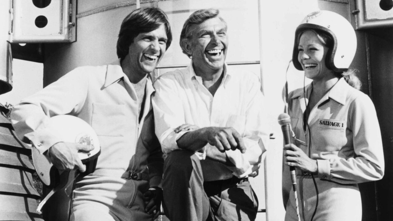 SALVAGE 1, from left, Joel Higgins, Andy Griffith, Trish Stewart, 1979, ©ABC/Courtesy: Everett Collection