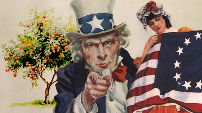 American Heroes and Folk Lore collage with Uncle Sam and Betsy Ross
