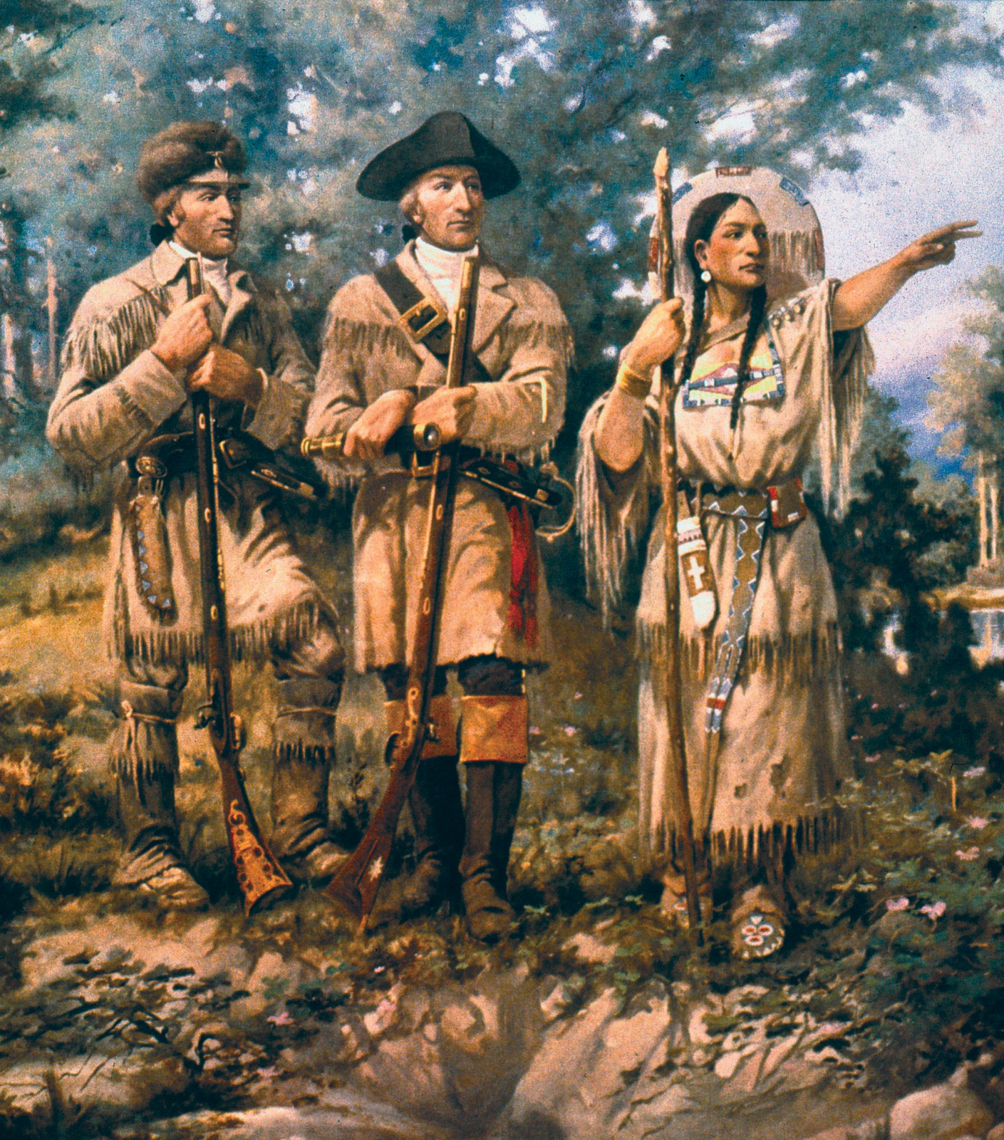 Detail of "Lewis & Clark at Three Forks", mural in lobby of Montana House of Representatives