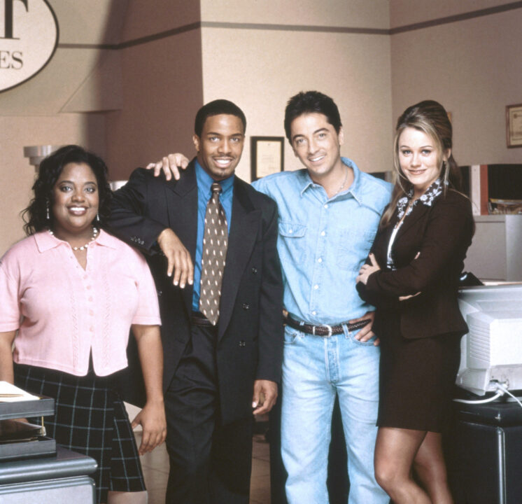 REWIND, (from left): Sherri Shepherd, Mystro Clark, Scott Baio, Christine Taylor, 1998