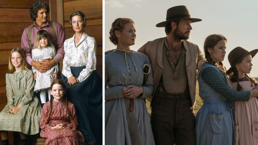 Little House on the Prairie. (L to R) Crosby Fitzgerald as Caroline Ingalls, Luke Bracey as Charles Ingalls, Skywalker Hughes as Mary Ingalls, Alice Halsey as Laura Ingalls Cr. Eric Zachanowich/Netflix; LITTLE HOUSE ON THE PRAIRIE, Carl Furuta/TV Guide/©NBC/Courtesy Everett Collection