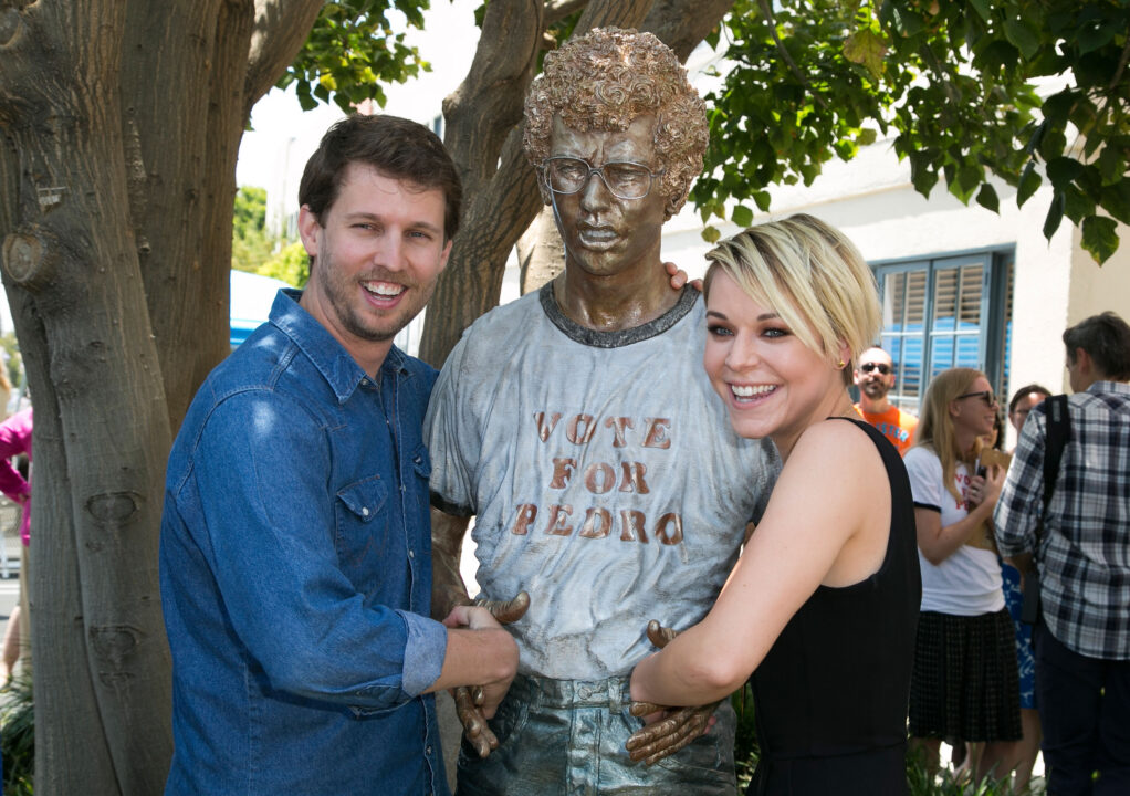 CENTURY CITY, CA - JUNE 09: Actor Jon Heder (L) and actress Tina Majorino attend the 10 sweet years edition Blu-Ray/DVD release and statue dedication of "Napoleon Dynamite" at Fox Studio Lot on June 9, 2014 in Century City, California