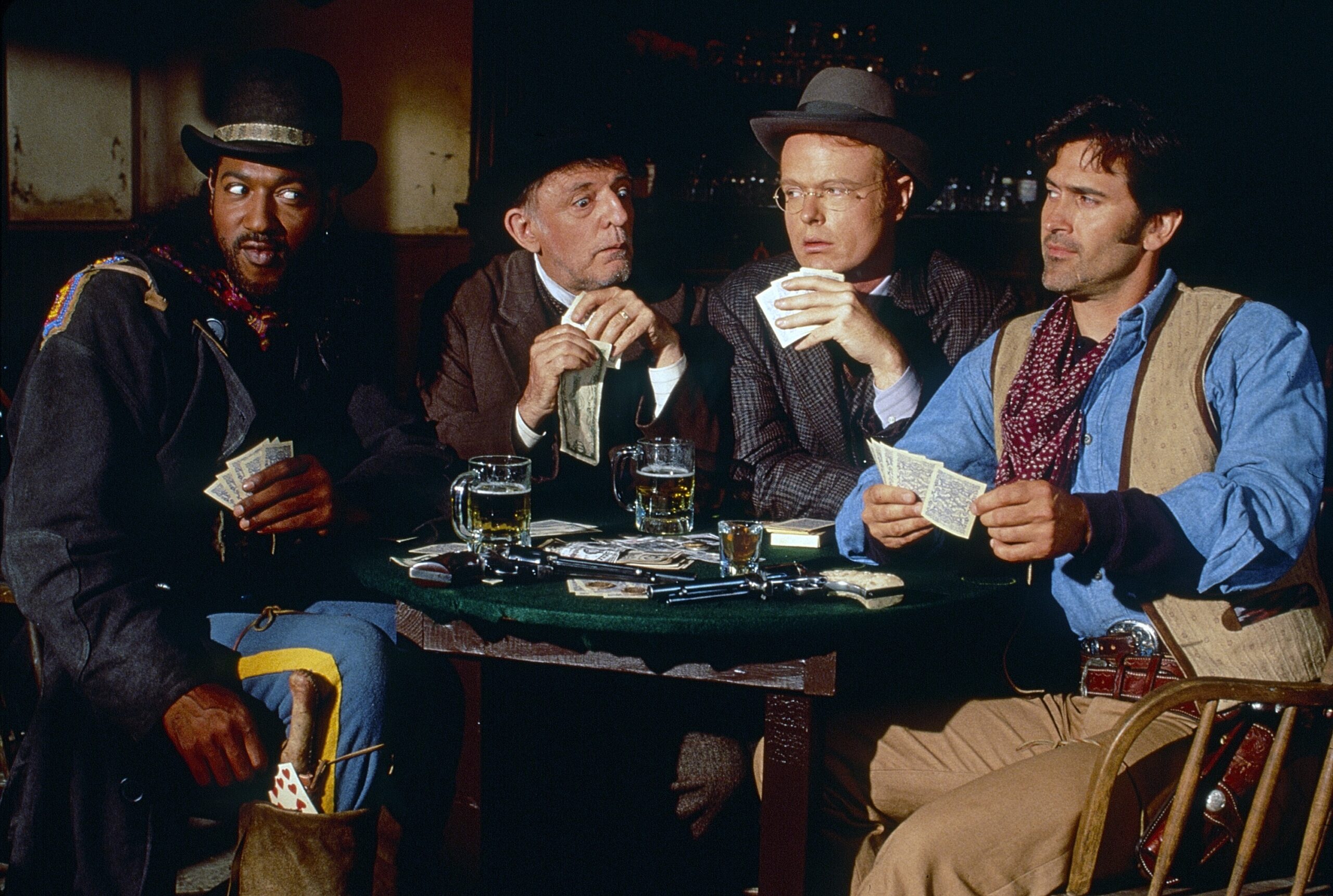 THE ADVENTURES OF BRISCO COUNTY JR., from left: Julius Carry, John Astin, Christian Clemenson, Bruce Campbell, 1993-1994.
