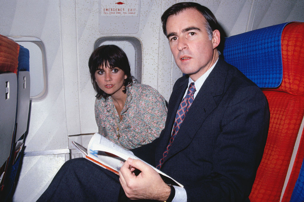 (Original Caption) Monrovia, Liberia: California Governor Edmund G. Brown and rock singer Linda Ronstadt aboard plane as arrive here. They are on way to Kenya for a safari trip. Miss Ronstadt denies rumors that they will marry during 10 day African trip.