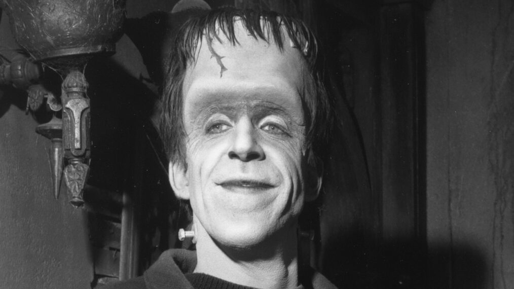 American actor and children's book author Fred Gwynne (as Herman Munster) poses in costume on the set of the CBS television situation comedy 'The Munsters,' 1965.