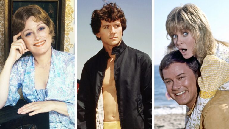 1970s TV Flops collage with Patrick Duffy, Larry Hagman, Donna Mills and Rue McClanahan