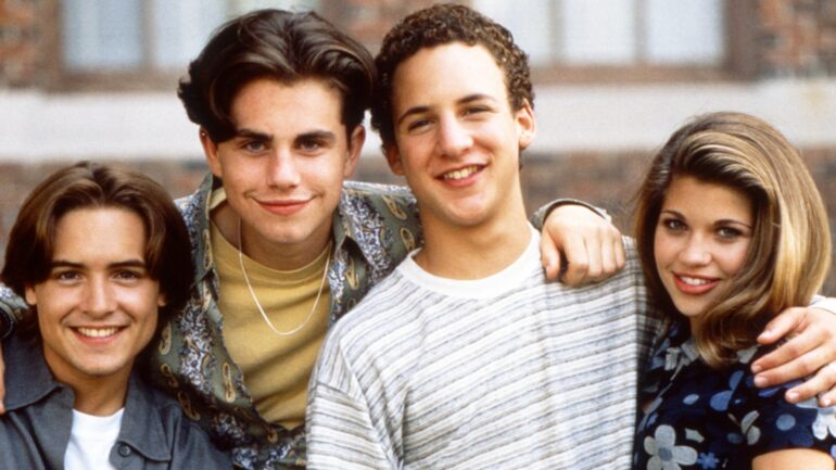 BOY MEETS WORLD, from left: Will Friedle, Rider Strong, Ben Savage, Danielle Fishel