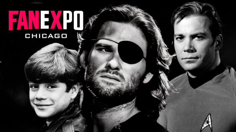 Fan Expo graphic with Kurt Russell, Sean Astin and William Shatner