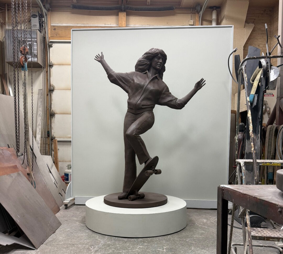 Farrah Fawcett Skateboarding sculpture