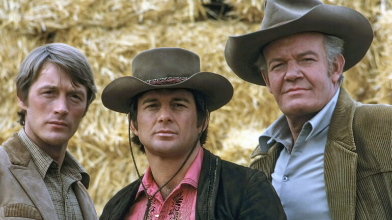LANCER, from left: Wayne Maunder, James Stacy, Andrew Duggan, (1968), 1968-70.