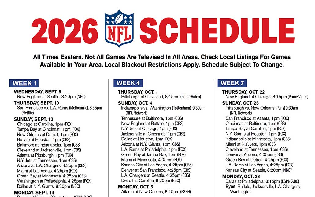 2026 NFL TV Schedule